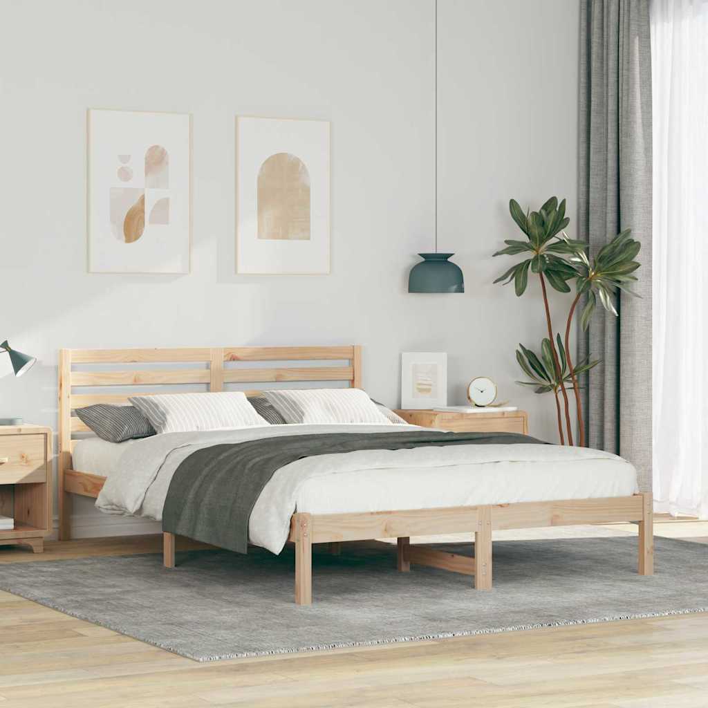 Bed Frame with Headboard Brown 140 x 210 cm Solid Pine Wood