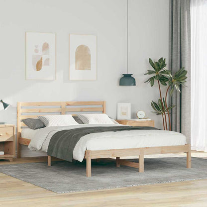 Bed Frame with Headboard Brown 140 x 210 cm Solid Pine Wood