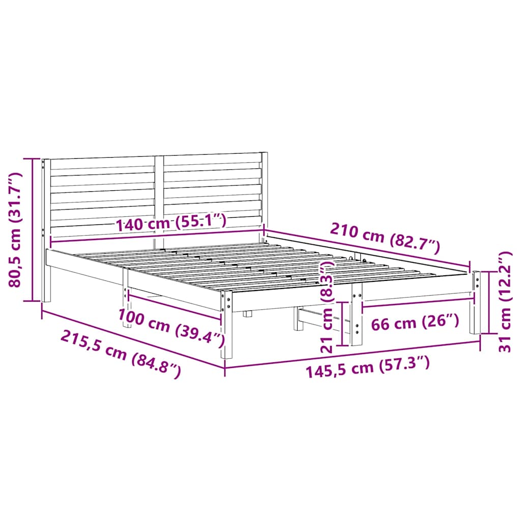 Bed Frame with Headboard Brown 140 x 210 cm Solid Pine Wood