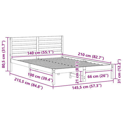 Bed Frame with Headboard Brown 140 x 210 cm Solid Pine Wood