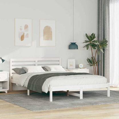 Bed Frame with Headboard White 140 x 210 cm Solid Pine Wood