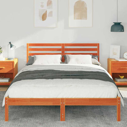 Bed Frame with Headboard Wax Brown 140 x 210 cm Solid Pine Wood