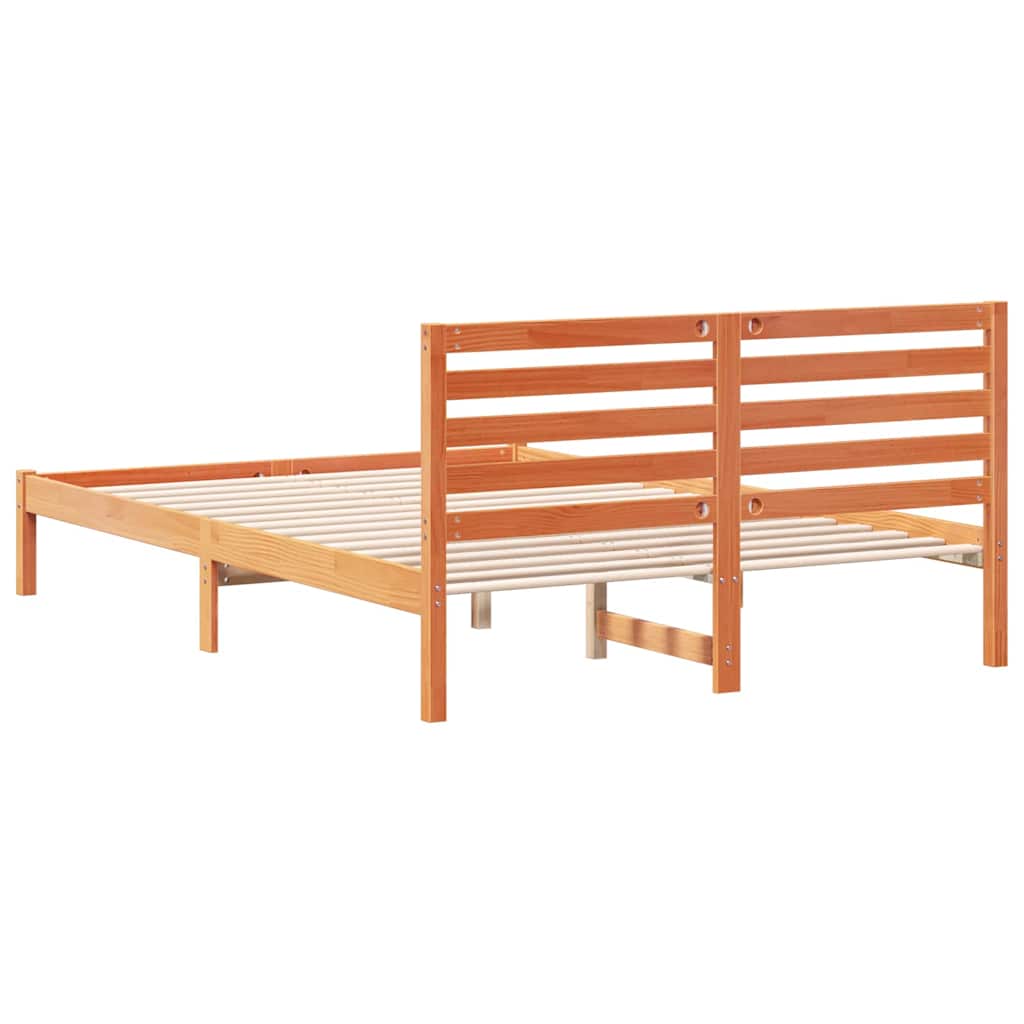 Bed Frame with Headboard Wax Brown 140 x 210 cm Solid Pine Wood