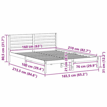 Bed Frame with Headboard Brown 160 x 210 cm Solid Pine Wood