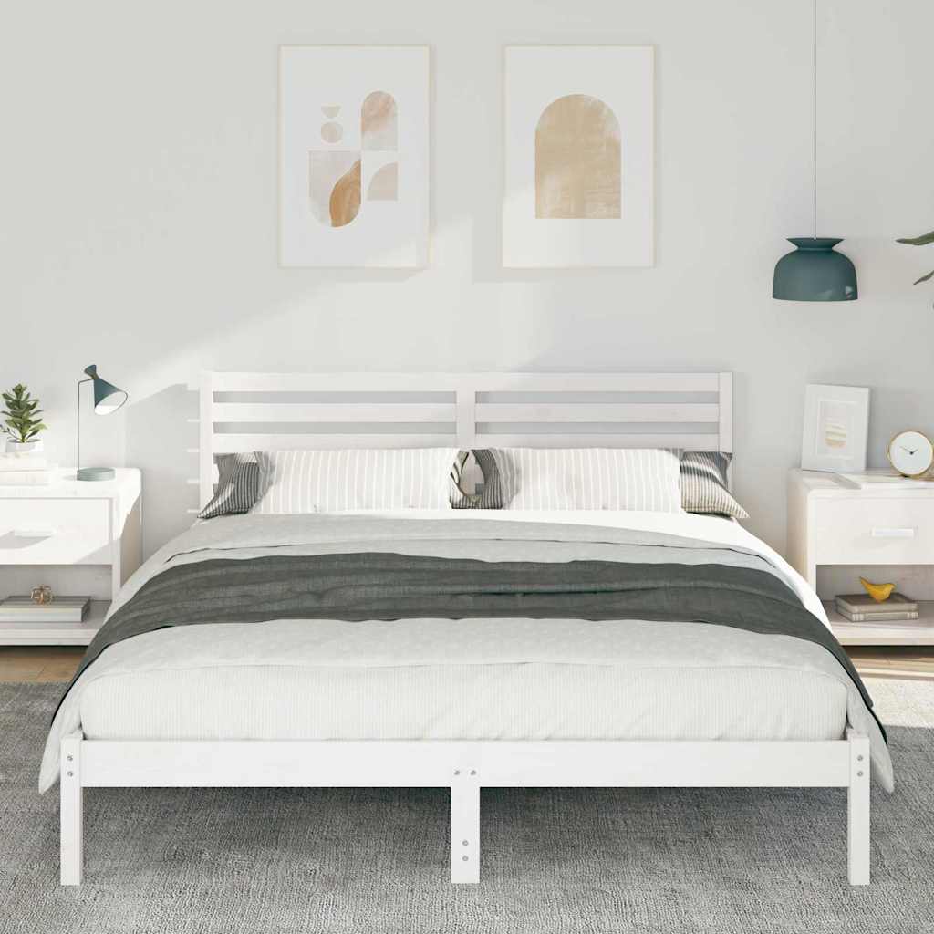 Bed Frame with Headboard White 160 x 210 cm Solid Pine Wood