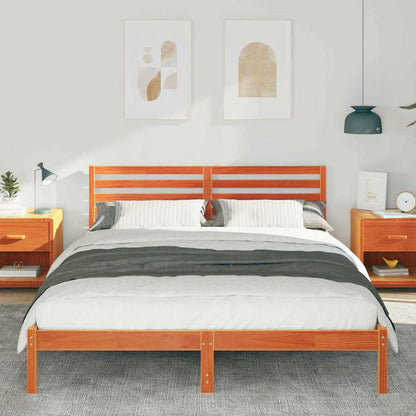 Bed Frame with Headboard Wax Brown 160 x 210 cm Solid Pine Wood