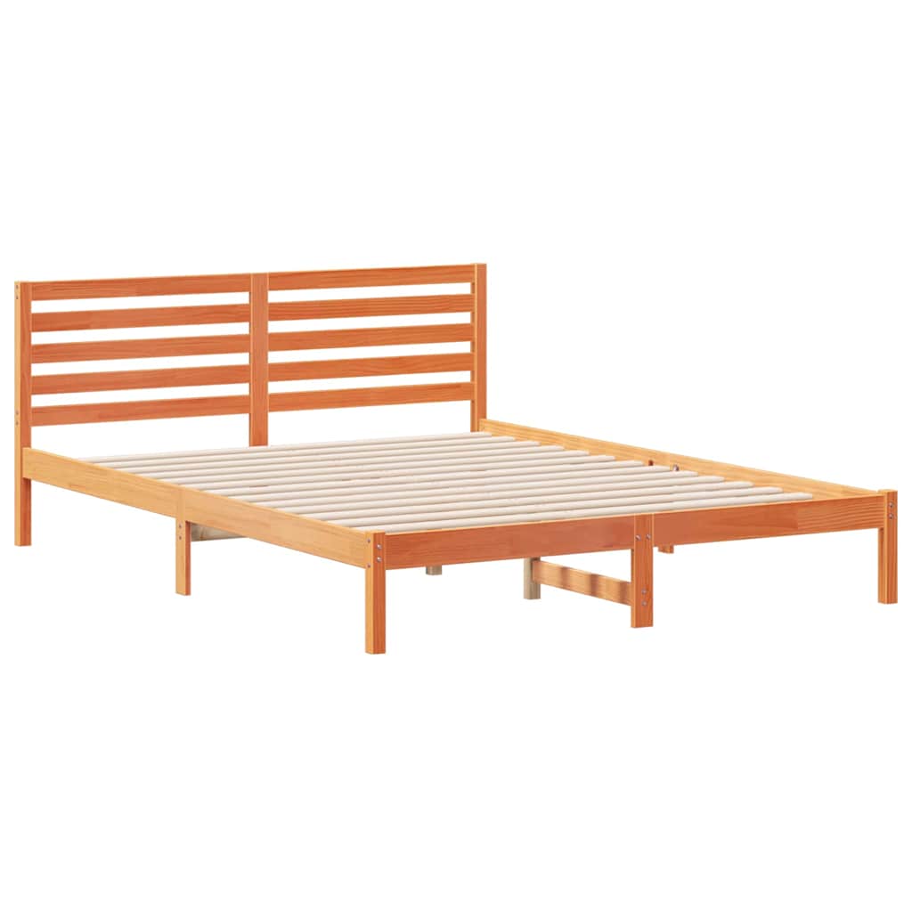 Bed Frame with Headboard Wax Brown 160 x 210 cm Solid Pine Wood