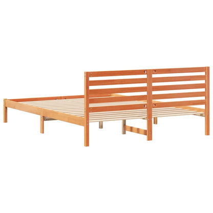 Bed Frame with Headboard Wax Brown 160 x 210 cm Solid Pine Wood