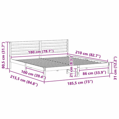 Bed Frame with Headboard White 180 x 210 cm Solid Pine Wood