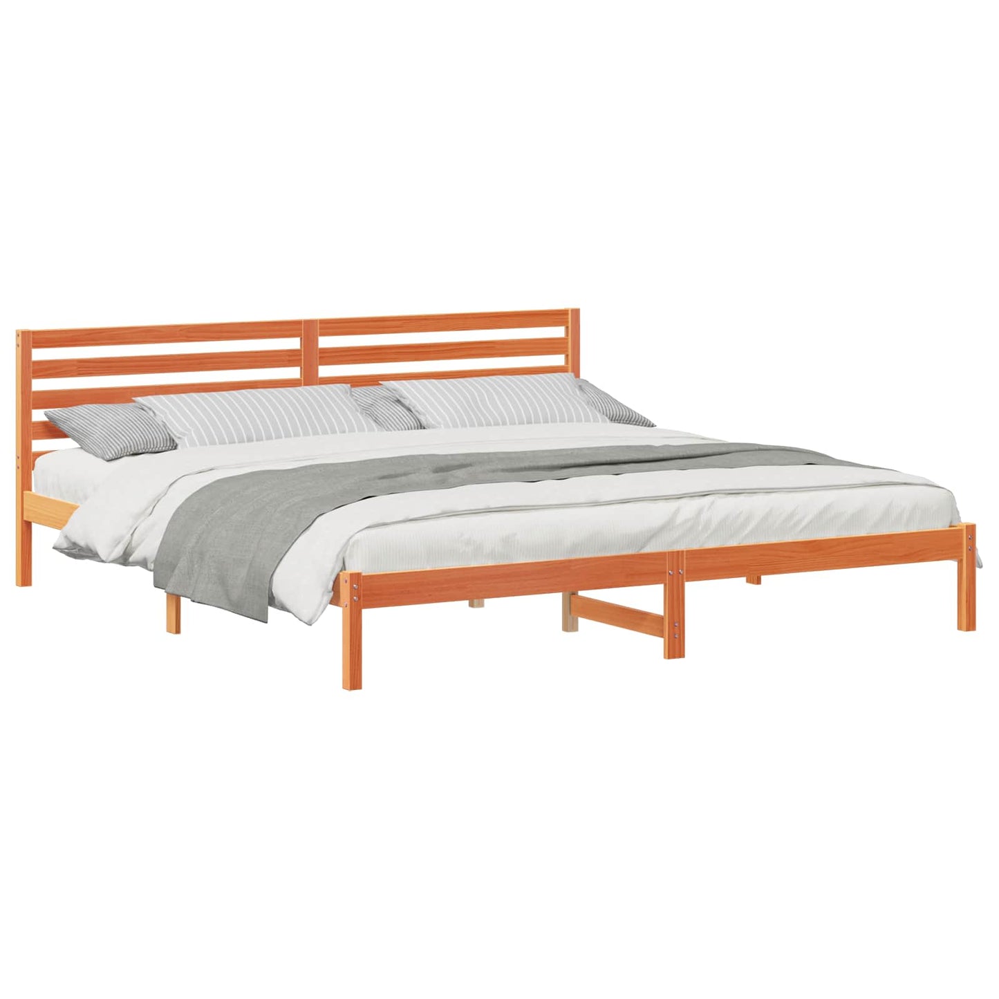 Bed Frame with Headboard Wax Brown 180 x 210 cm Solid Pine Wood