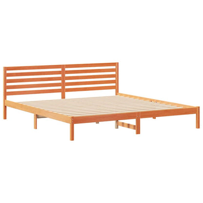 Bed Frame with Headboard Wax Brown 180 x 210 cm Solid Pine Wood