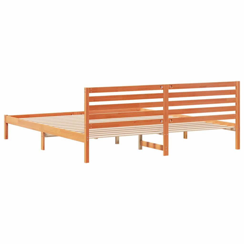 Bed Frame with Headboard Wax Brown 180 x 210 cm Solid Pine Wood