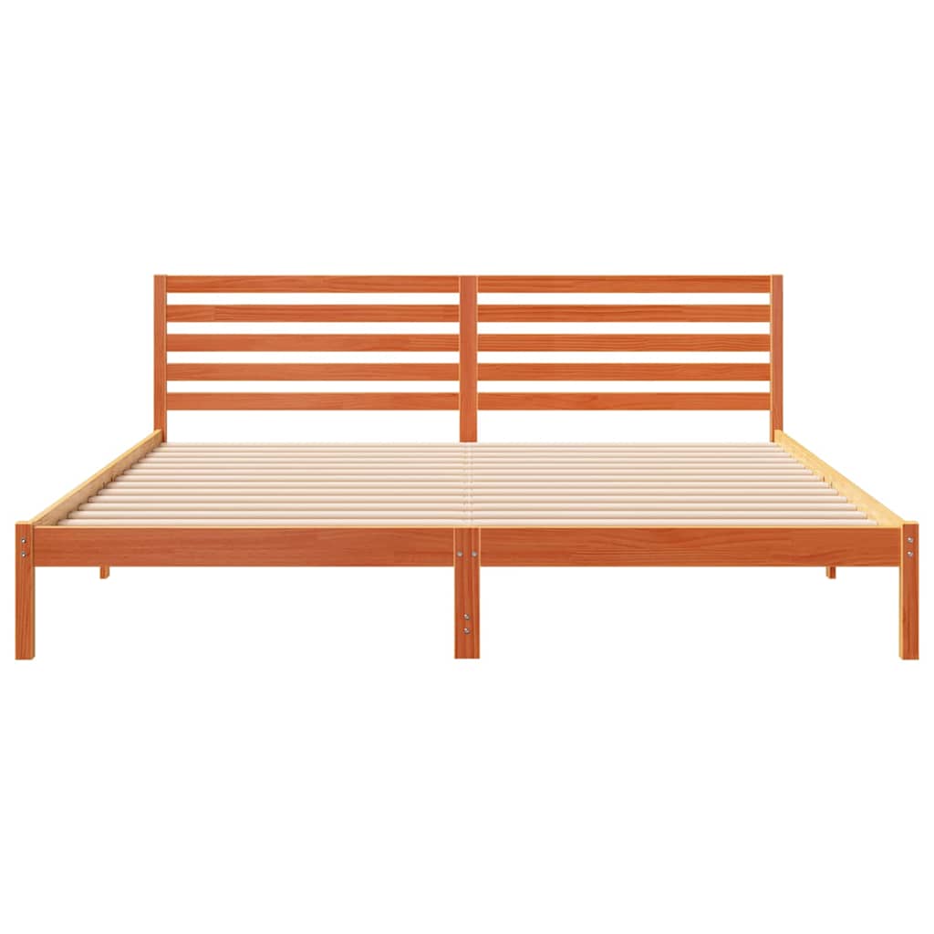 Bed Frame with Headboard Wax Brown 180 x 210 cm Solid Pine Wood