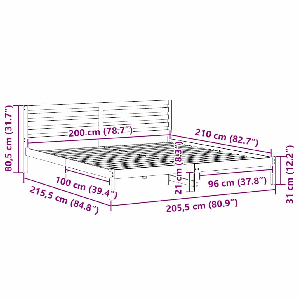 Bed Frame with Headboard Wax Brown 200 x 210 cm Solid Pine Wood