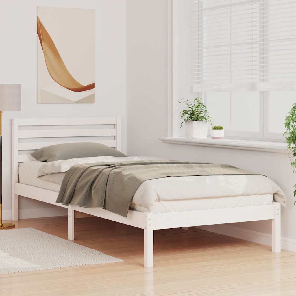 Bed Frame with Headboard White 90 x 220 cm Solid Pine Wood