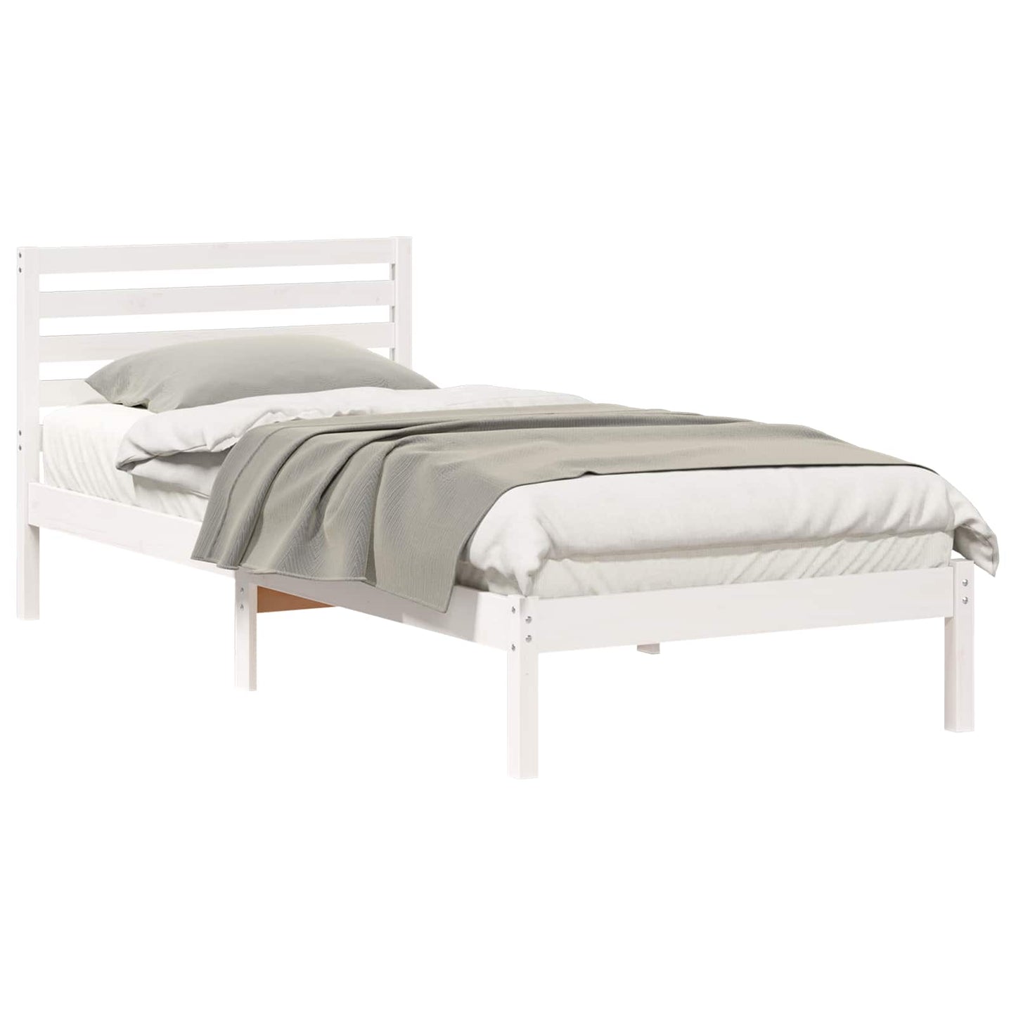 Bed Frame with Headboard White 90 x 220 cm Solid Pine Wood