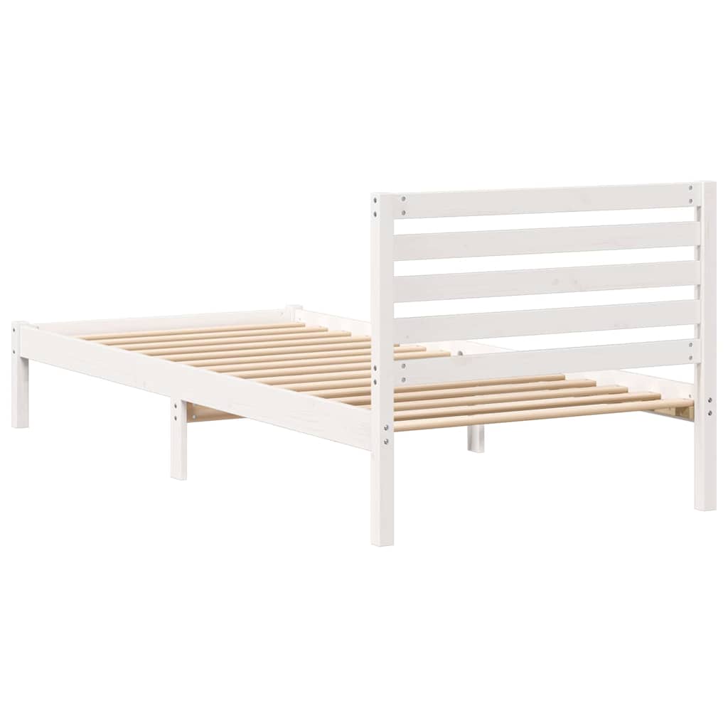 Bed Frame with Headboard White 90 x 220 cm Solid Pine Wood