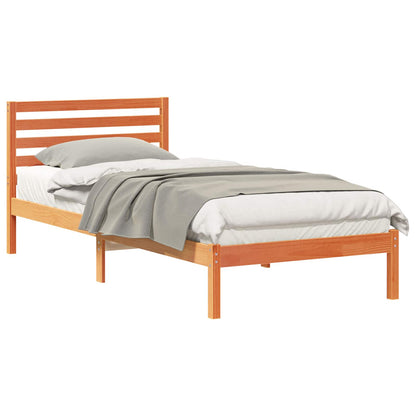 Bed Frame with Headboard Wax Brown 90 x 220 cm Solid Pine Wood