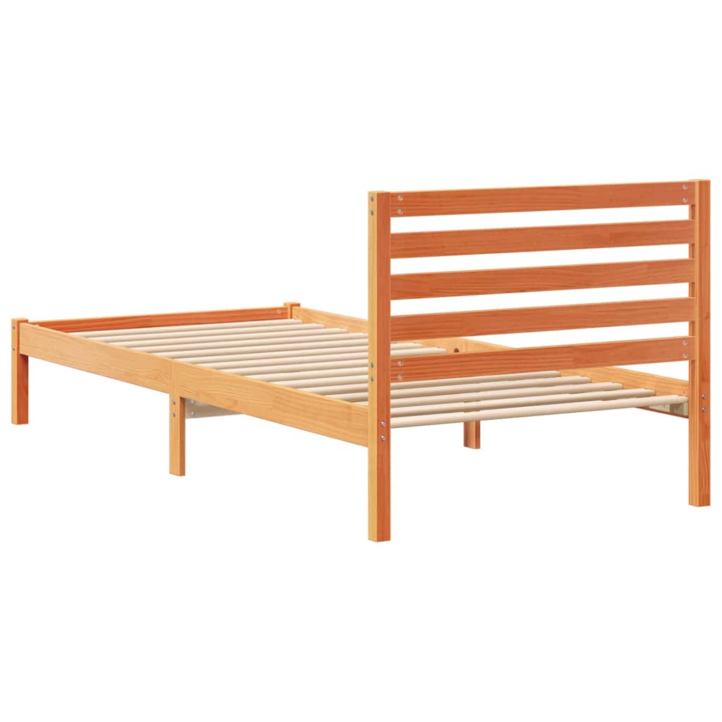 Bed Frame with Headboard Wax Brown 90 x 220 cm Solid Pine Wood