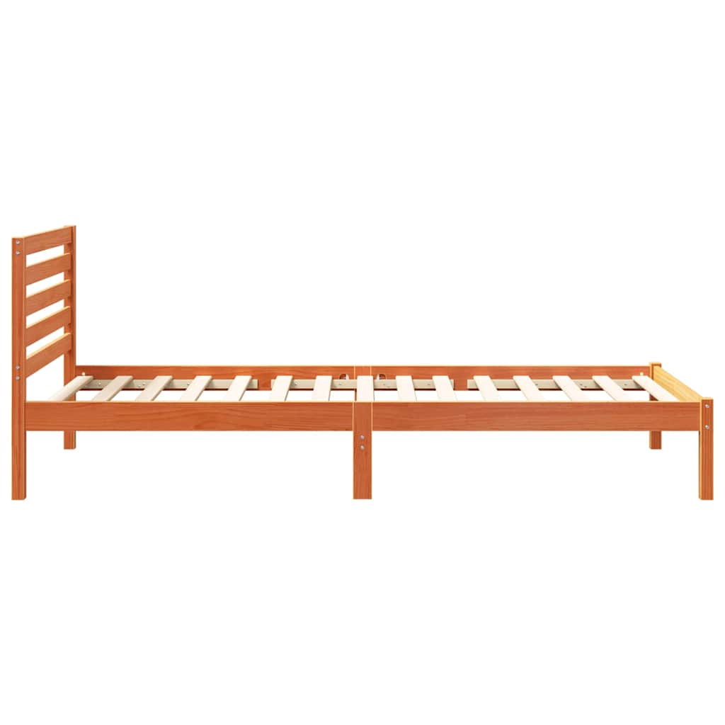 Bed Frame with Headboard Wax Brown 90 x 220 cm Solid Pine Wood