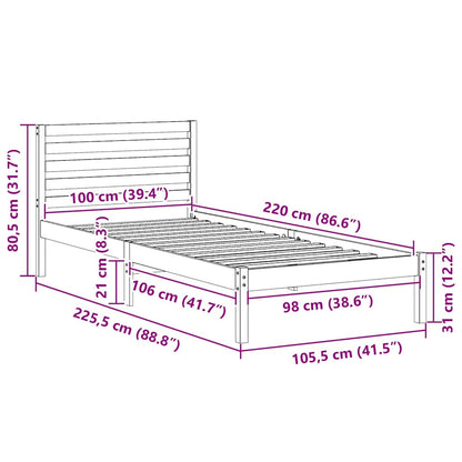 Bed Frame with Headboard Brown 100 x 220 cm Solid Pine Wood