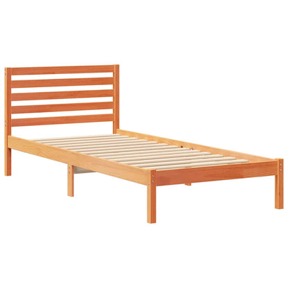 Bed Frame with Headboard Wax Brown 100 x 220 cm Solid Pine Wood