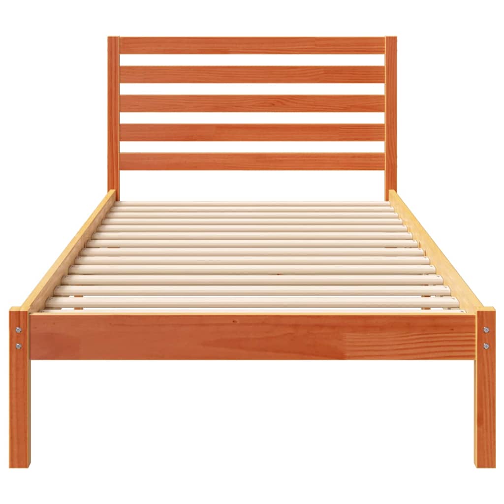 Bed Frame with Headboard Wax Brown 100 x 220 cm Solid Pine Wood