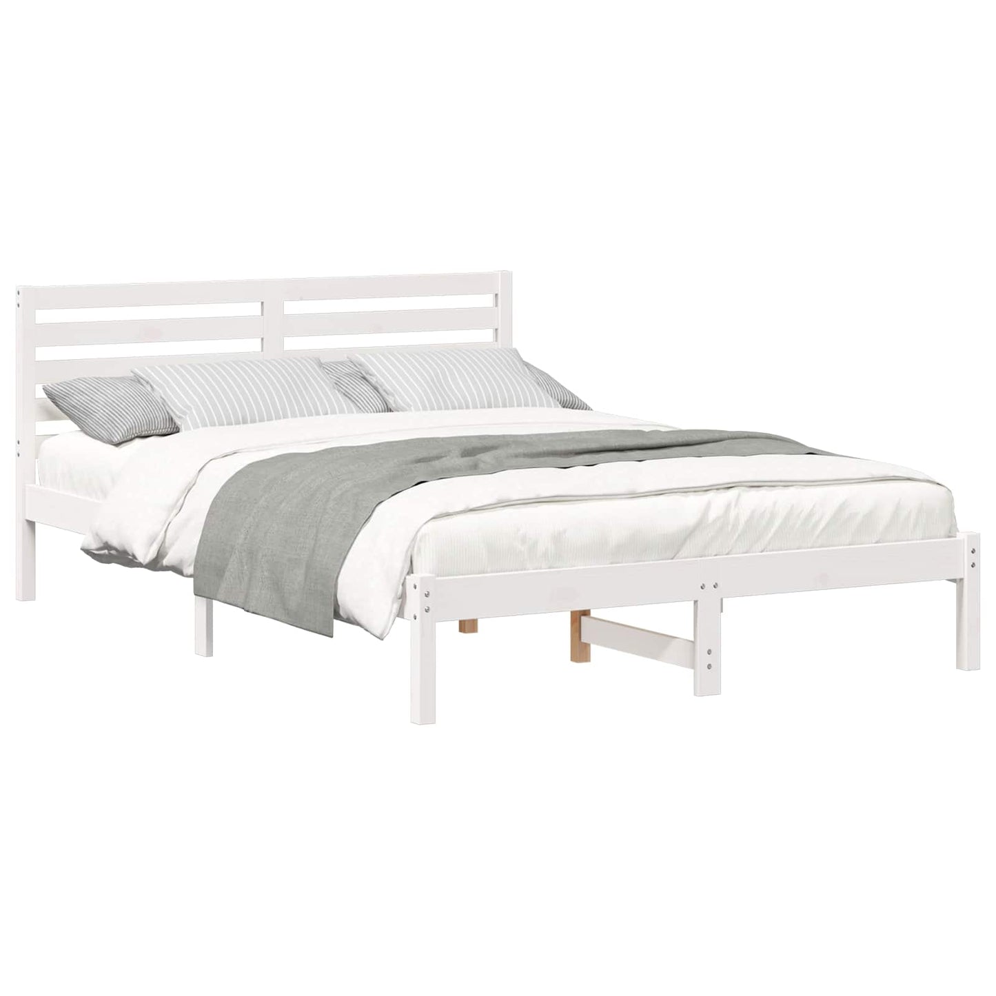 Bed Frame with Headboard White 140 x 220 cm Solid Pine Wood