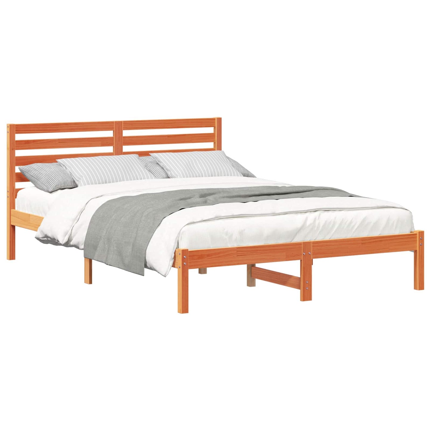 Bed Frame with Headboard Wax Brown 140 x 220 cm Solid Pine Wood
