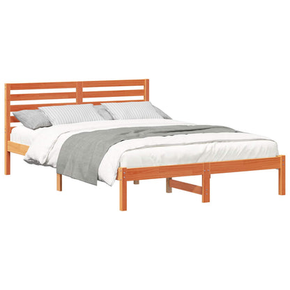 Bed Frame with Headboard Wax Brown 140 x 220 cm Solid Pine Wood