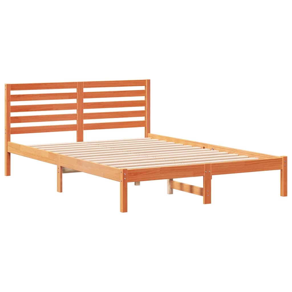 Bed Frame with Headboard Wax Brown 140 x 220 cm Solid Pine Wood