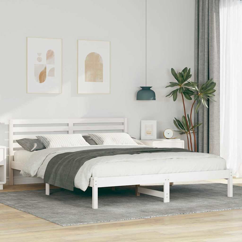 Bed Frame with Headboard White 160 x 220 cm Solid Pine Wood