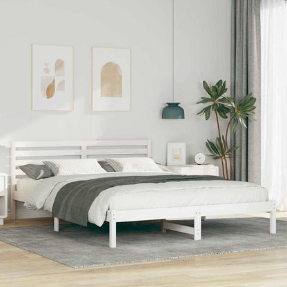 Bed Frame with Headboard White 160 x 220 cm Solid Pine Wood
