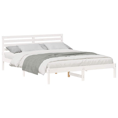 Bed Frame with Headboard White 160 x 220 cm Solid Pine Wood