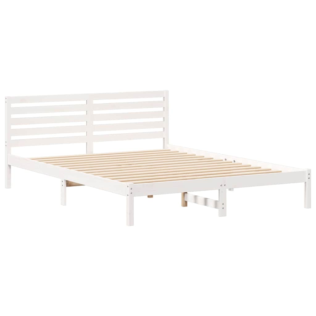 Bed Frame with Headboard White 160 x 220 cm Solid Pine Wood