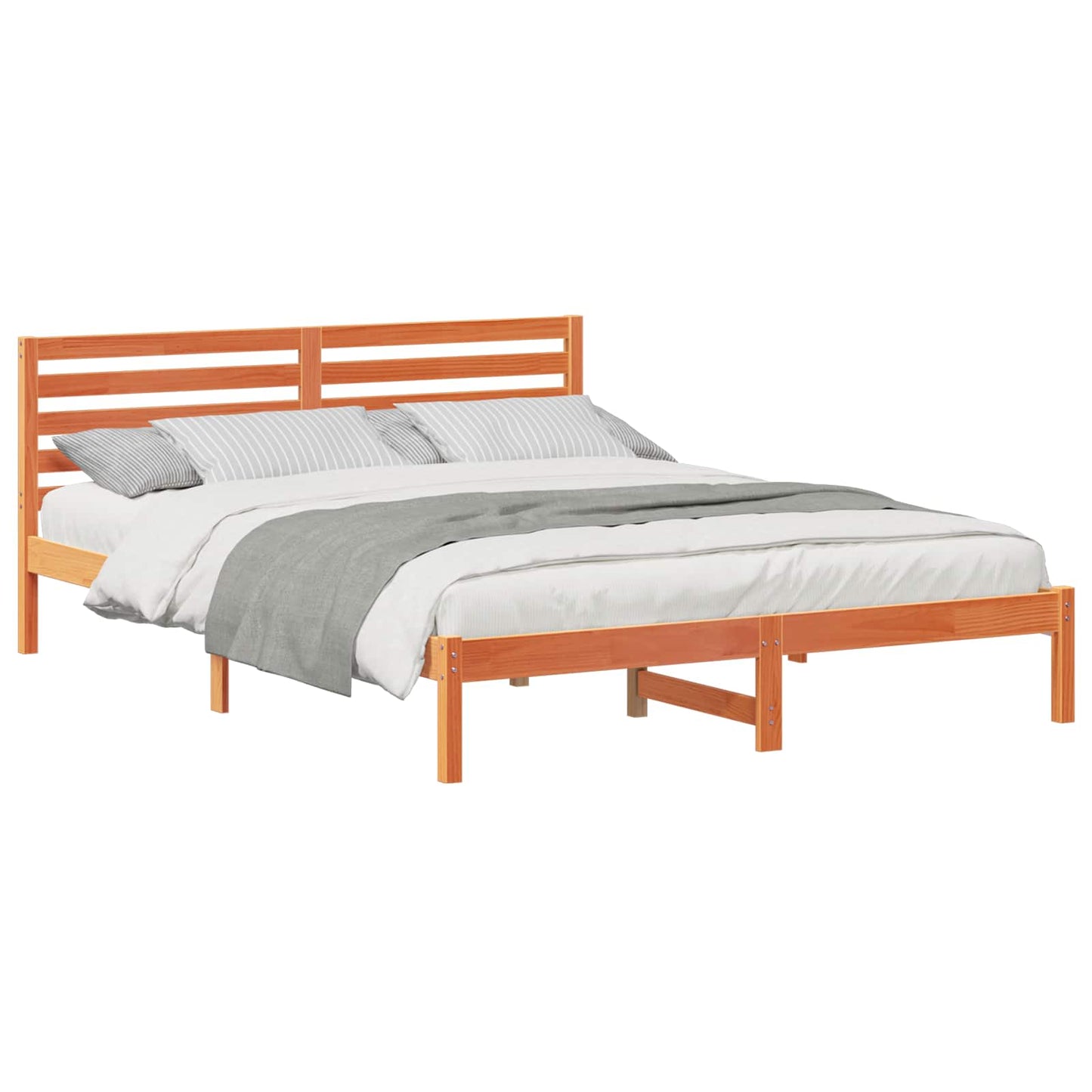 Bed Frame with Headboard Wax Brown 160 x 220 cm Solid Pine Wood