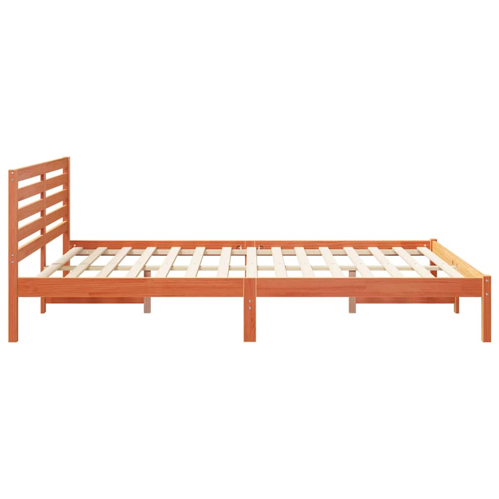 Bed Frame with Headboard Wax Brown 160 x 220 cm Solid Pine Wood