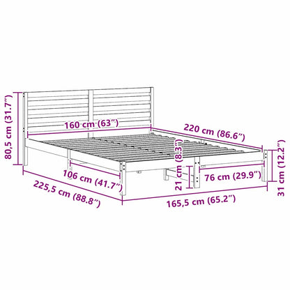 Bed Frame with Headboard Wax Brown 160 x 220 cm Solid Pine Wood