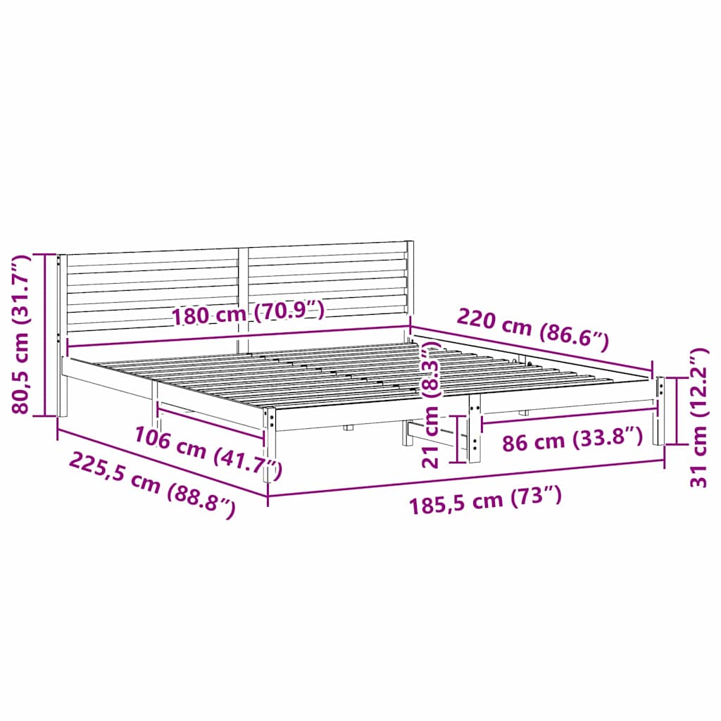 Bed Frame with Headboard Brown 180 x 220 cm Solid Pine Wood