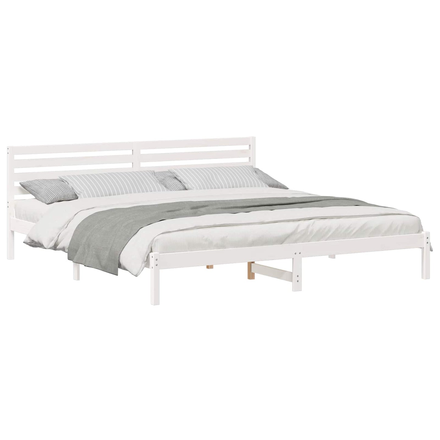 Bed Frame with Headboard White 180 x 220 cm Solid Pine Wood