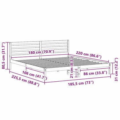 Bed Frame with Headboard White 180 x 220 cm Solid Pine Wood