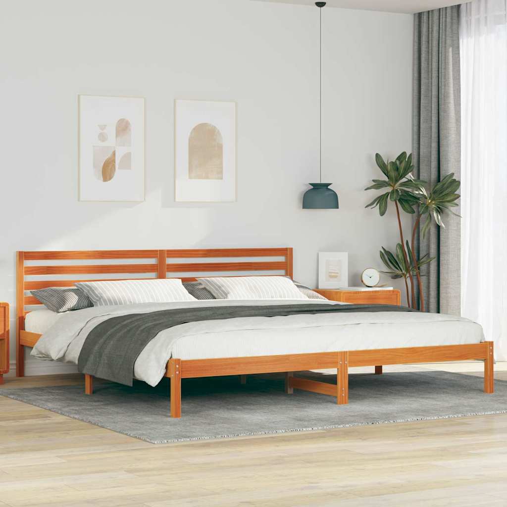 Bed Frame with Headboard Wax Brown 200 x 220 cm Solid Pine Wood
