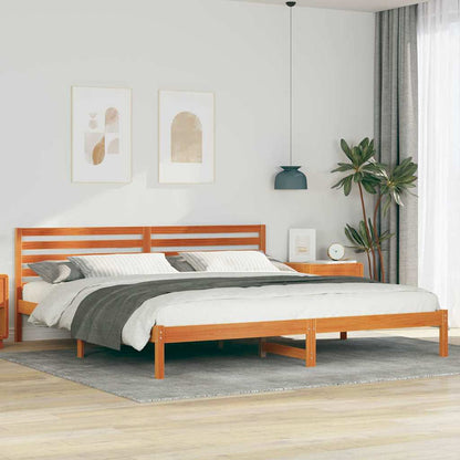Bed Frame with Headboard Wax Brown 200 x 220 cm Solid Pine Wood