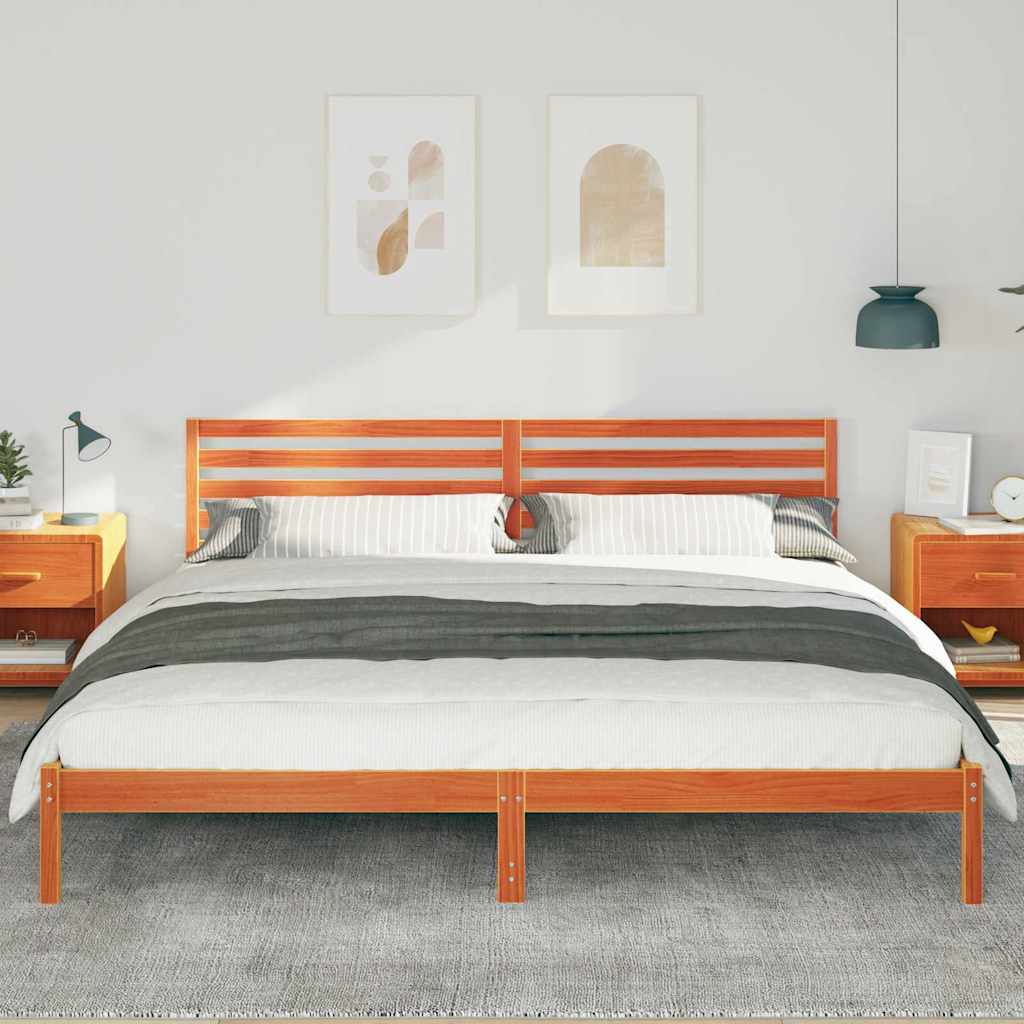 Bed Frame with Headboard Wax Brown 200 x 220 cm Solid Pine Wood