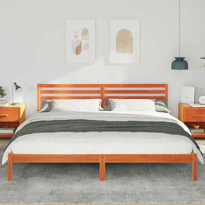 Bed Frame with Headboard Wax Brown 200 x 220 cm Solid Pine Wood