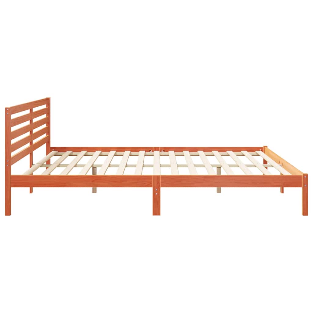 Bed Frame with Headboard Wax Brown 200 x 220 cm Solid Pine Wood