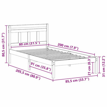 Bed Frame White 80 x 200 cm Solid Pine Wood