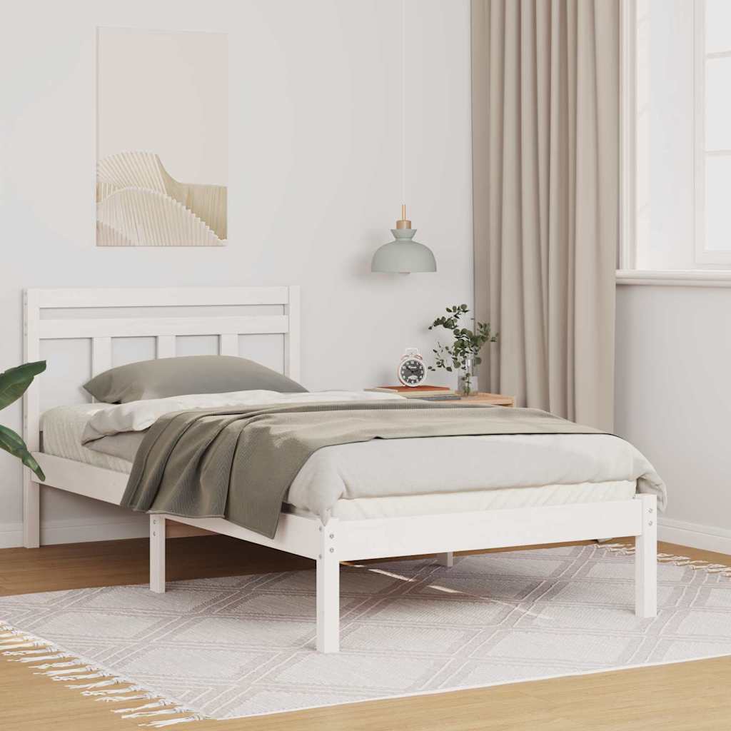 Bed Frame White 90 x 200 cm Solid Pine Wood