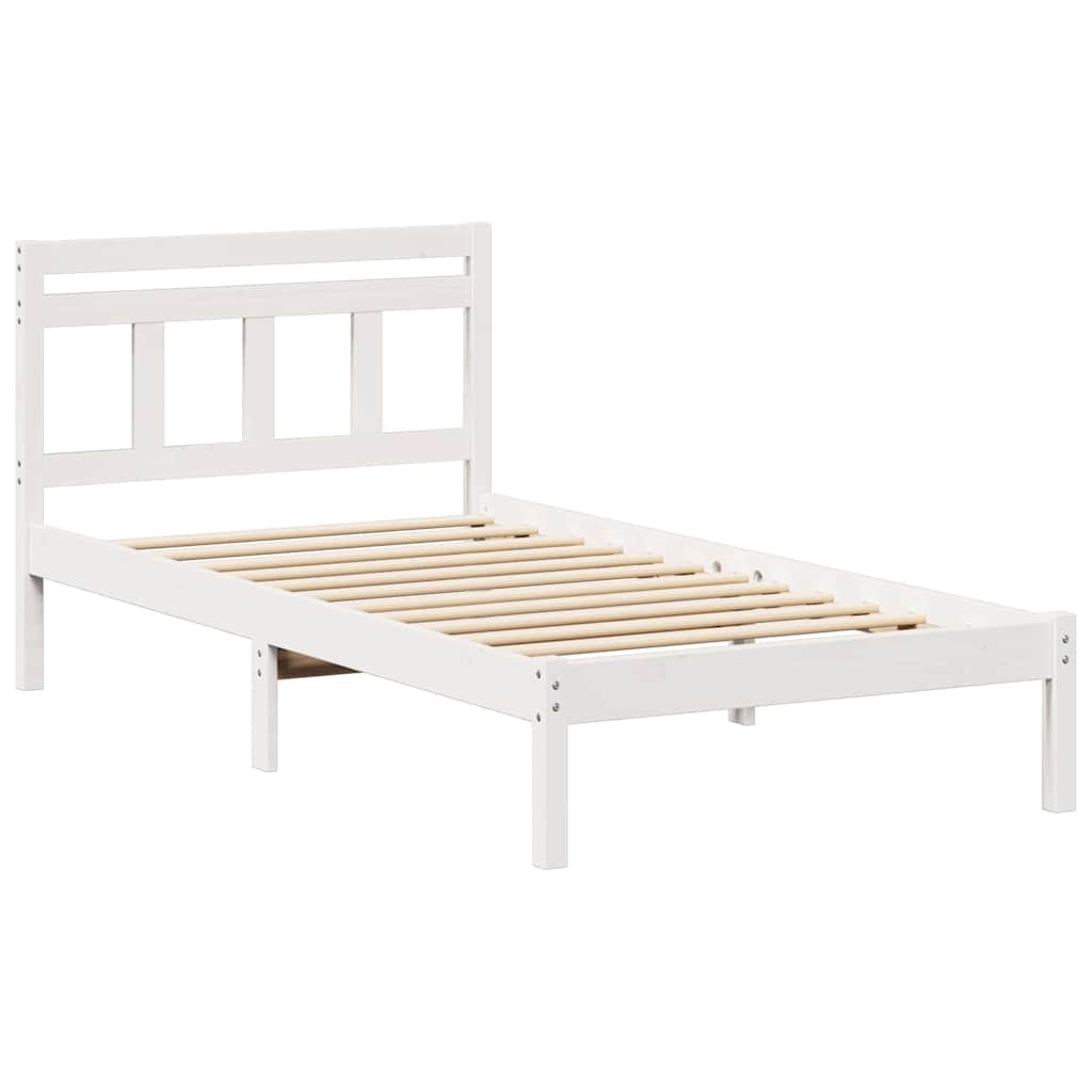 Bed Frame White 90 x 200 cm Solid Pine Wood