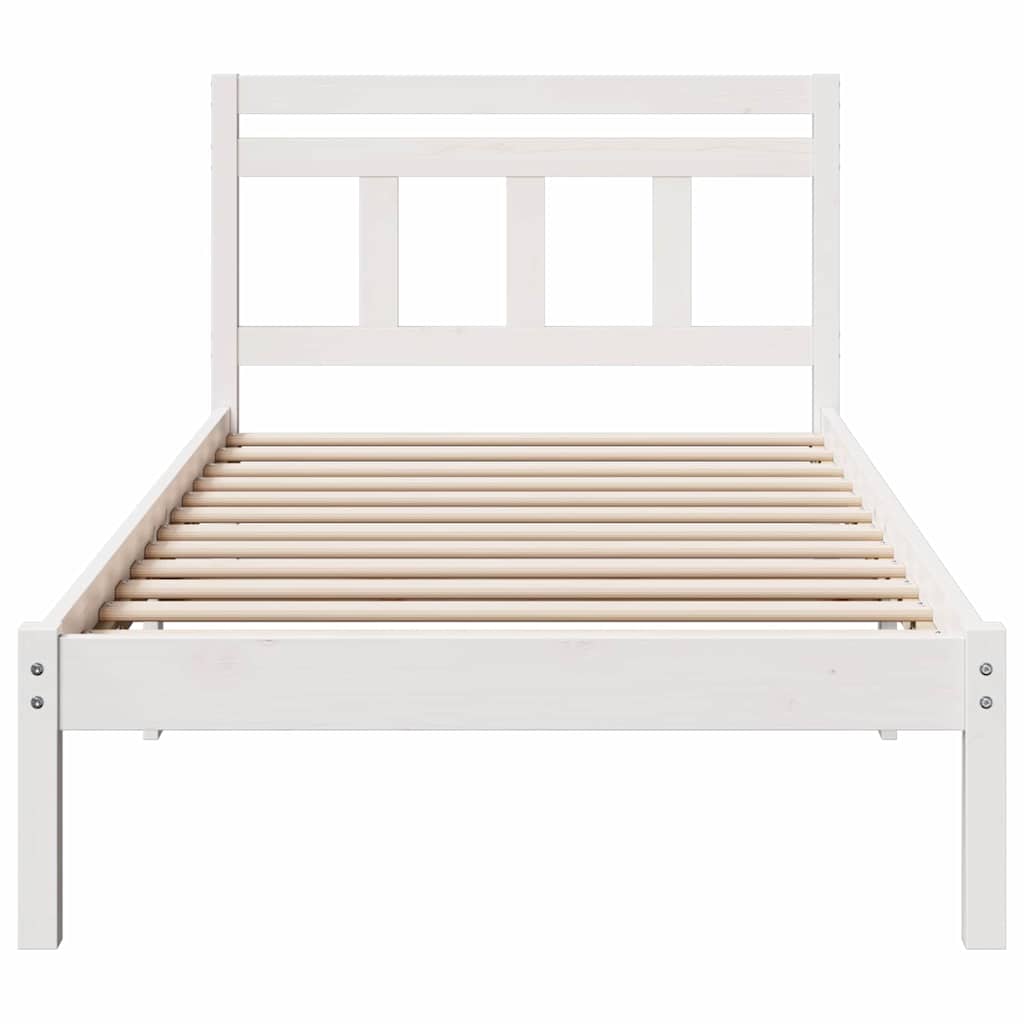 Bed Frame White 90 x 200 cm Solid Pine Wood
